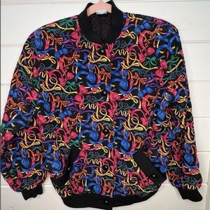 Vintage 80s/90s Bleyle Black Jacket With Colorful Bow Print Size 10